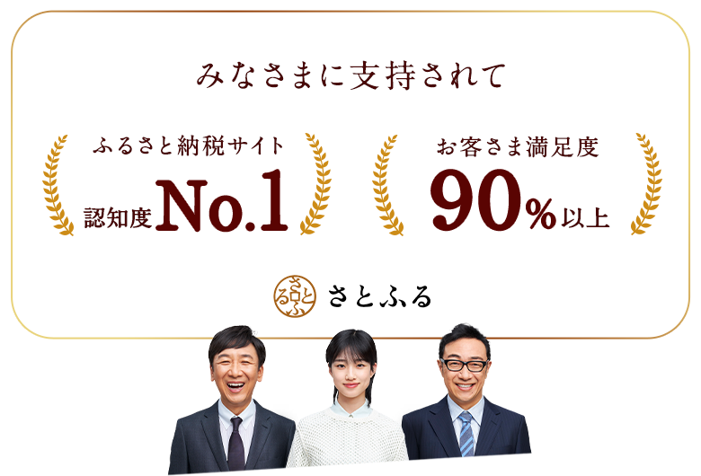 みなさまに支持されて、ふるさと納税サイト認知度No.1、お客さま満足度90%以上