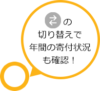 ボタンの切り替えで年間の寄付状況も確認！